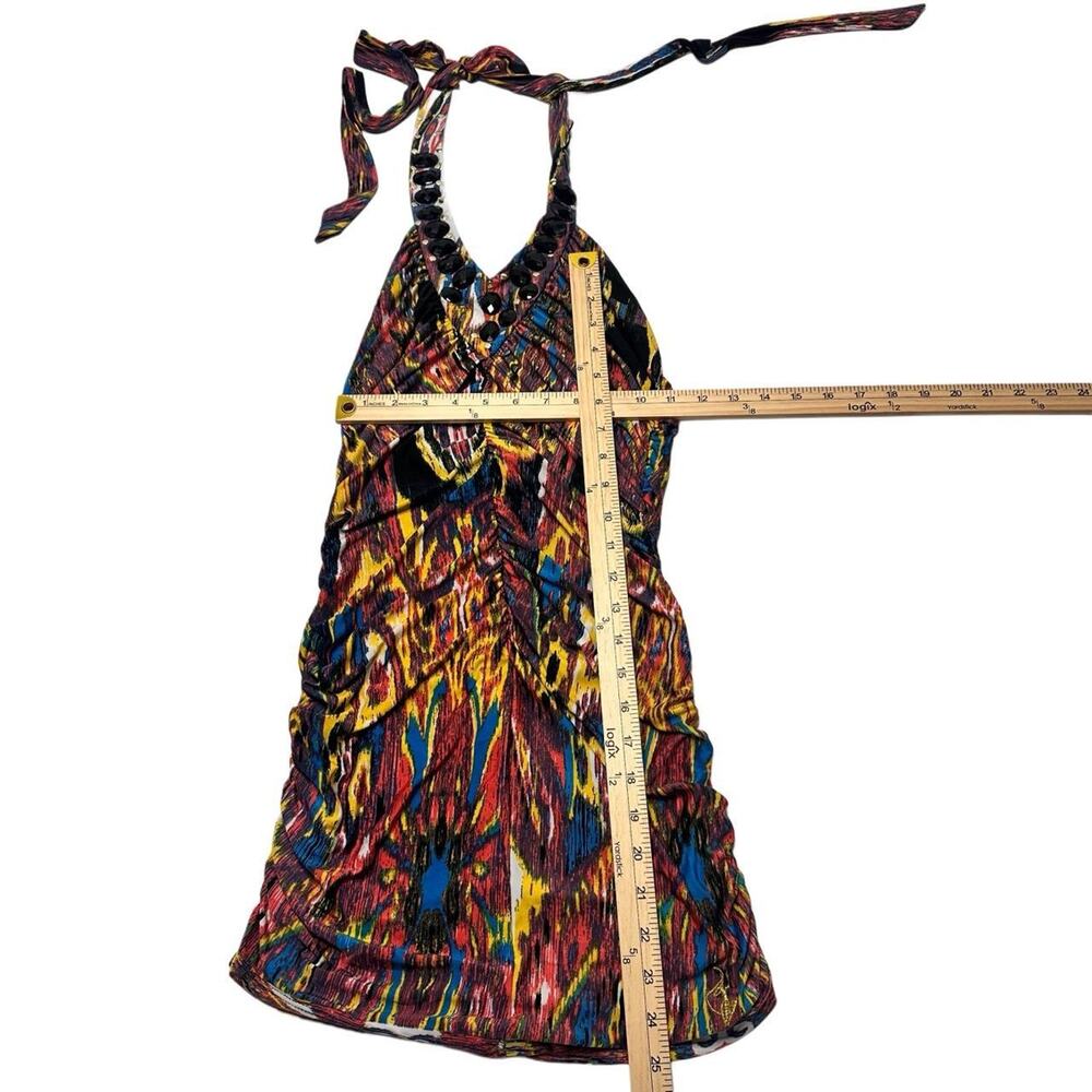 Baby Phat Vintage Beaded Multi color Halter Nevk Backless Dress Women’s Size M - Picture 4 of 5